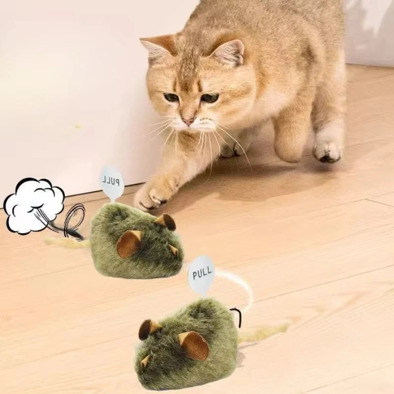 Kattenspeeltje, realistische piepende muis, geluid geactiveerd door sensor, kleine pluchen muis, leuk en stimulerend speeltje voor de kat.