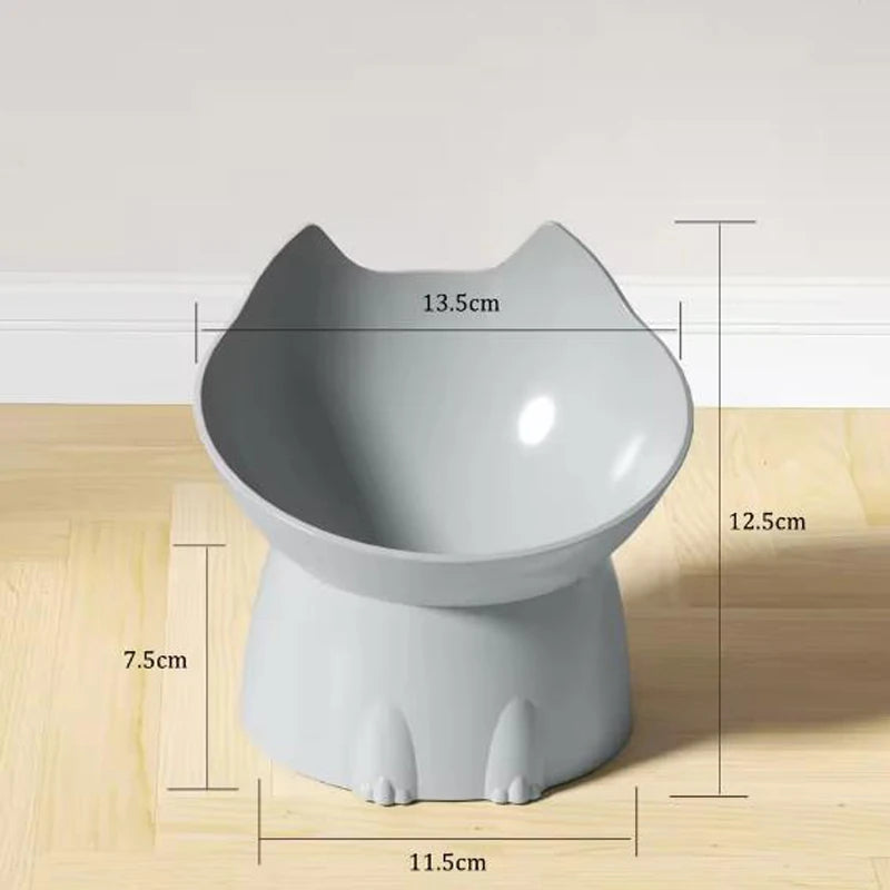 Verhoogde voerbak voor katten met lange oren en hoge poten, die de nek van katten en honden beschermt, en een kantelbestendige voerbak van kunststof.