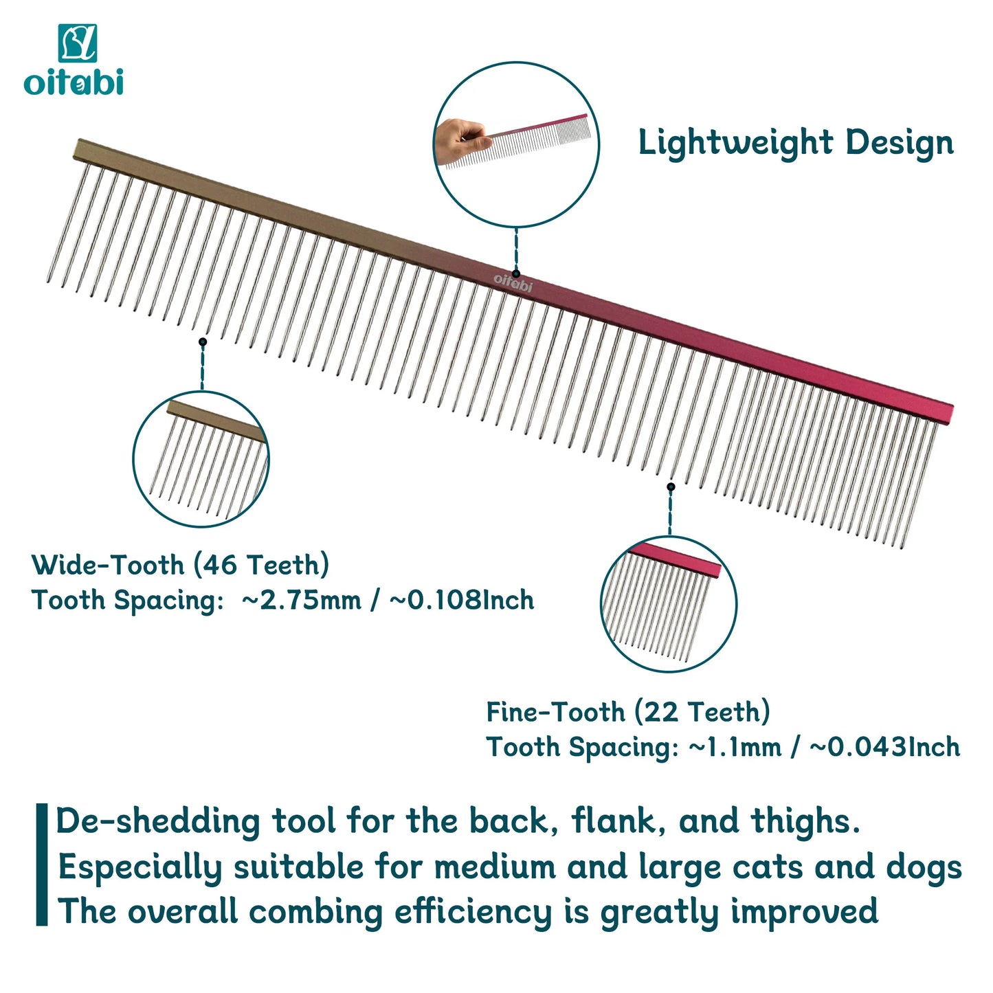 Peigne de Toilettage Professionnel OITABI pour Chat & Chien – Aluminium & Inox