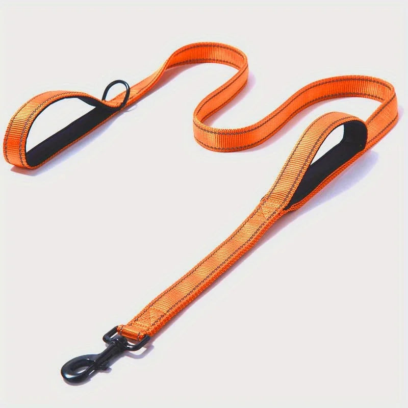Laisse chien double poignée réfléchissante – Nylon robuste, L 150 cm & XL 180 cm