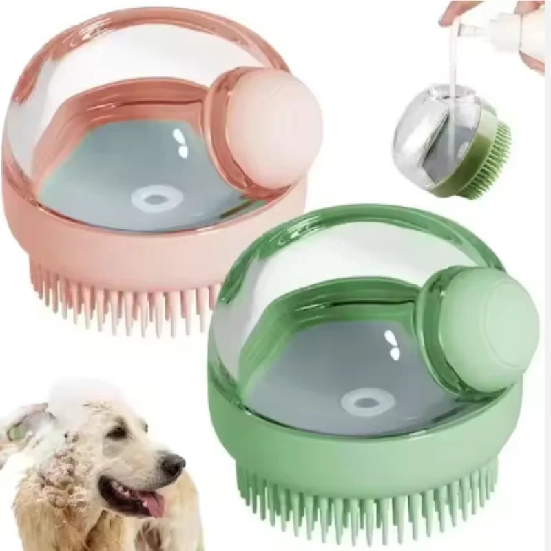 Brosse de Bain Massante en Silicone pour Chien & Chat – Distributeur de Shampoing Intégré