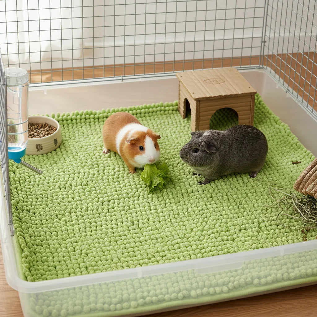 Tapis de cage en chenille polaire antidérapant et lavable pour cochon d'Inde, lapin, hamster et petits animaux