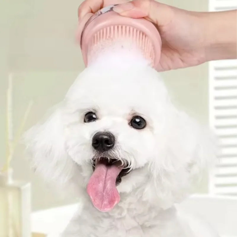 Brosse de Bain Massante en Silicone pour Chien & Chat – Distributeur de Shampoing Intégré