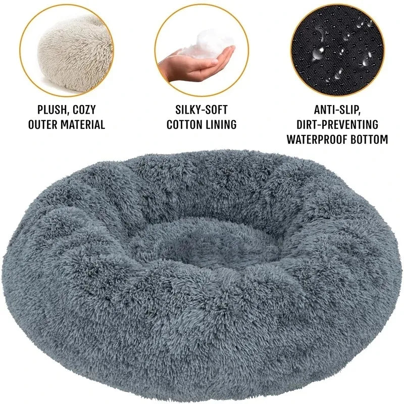 Lit rond en peluche pour chien et chat – Lavable, toutes saisons (40 à 90 cm)
