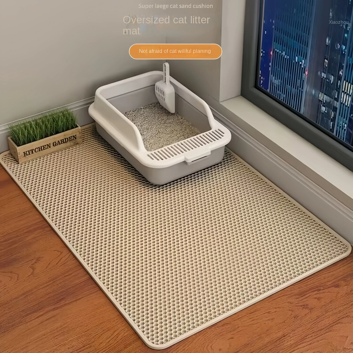 Waterdichte, dubbellaagse kattenbakmat, antislip, wasbaar. Huisdierreiniging.