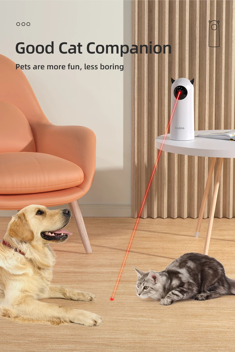 Jouet Laser LED Automatique pour Chat – Pointeur Interactif Intelligent ROJECO, Blanc