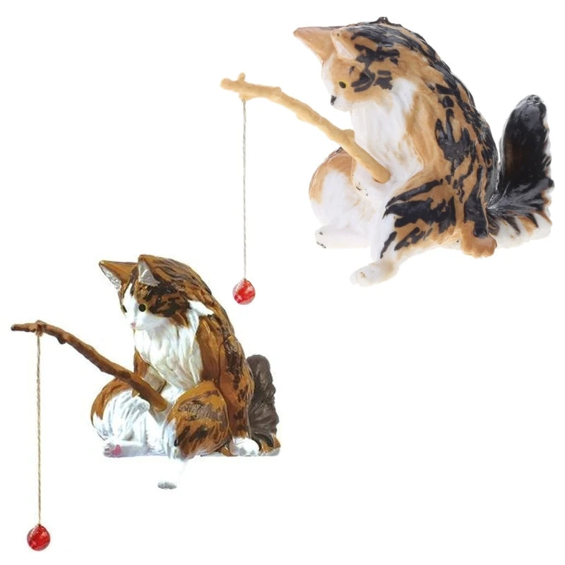 Figurine chat pêcheur en résine — Déco aquarium & jardin miniature
