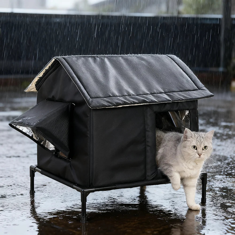 Buitenkattenhuis, waterdicht, volledig geïsoleerd en zelfverwarmend, voor zwerf- en wilde katten, en binnenkattenmanden.