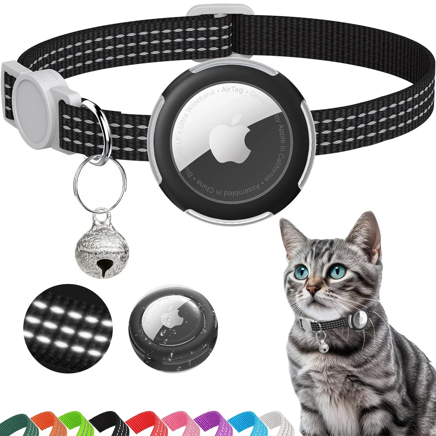 Collier pour Chat Compatible AirTag – Réfléchissant, Sécurité Breakaway & Cloche