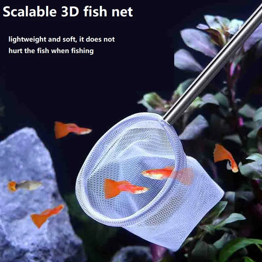 Épuisette à Manche Extensible pour Aquarium – Carrée ou Ronde, S / L, Poissons & Crevettes