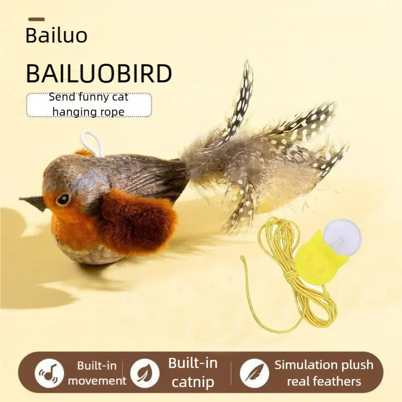 Jouet interactif pour chat, oiseau électrique simulé avec son d'oiseau qui chante et ailes qui battent, jouet en peluche à mâcher pour chatons et chats, jouet pour animaux de compagnie