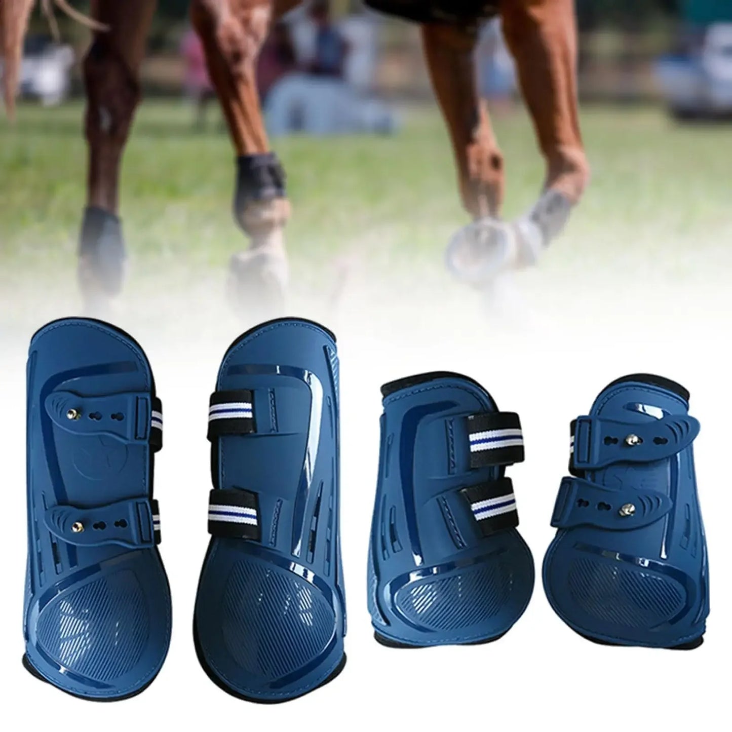 Set van 4 paardenbeenbeschermers, open voorkant, voor springen, optimale peesbescherming, klassieke en ademende paardensportuitrusting