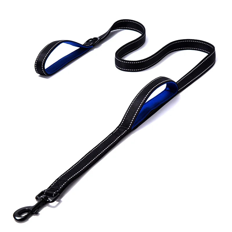 Laisse chien double poignée réfléchissante – Nylon robuste, L 150 cm & XL 180 cm