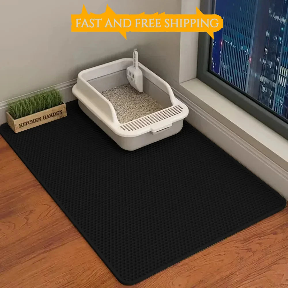 Tapis de Litière Double Couche pour Chat – Imperméable & Antidérapant