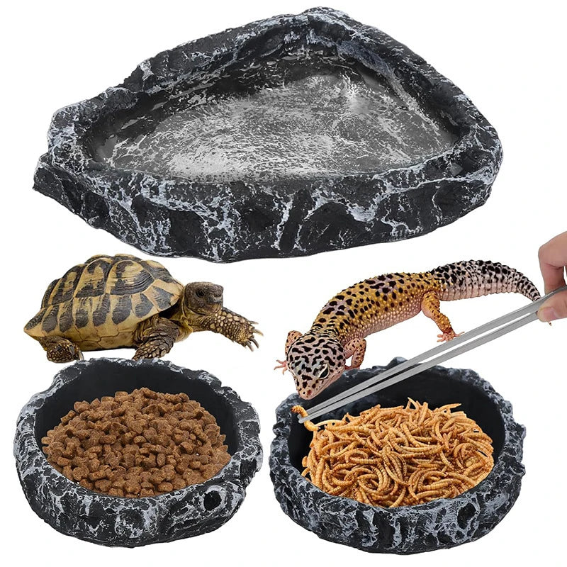 Bol en Résine Imitation Pierre pour Reptiles – Mangeoire & Abreuvoir Naturel