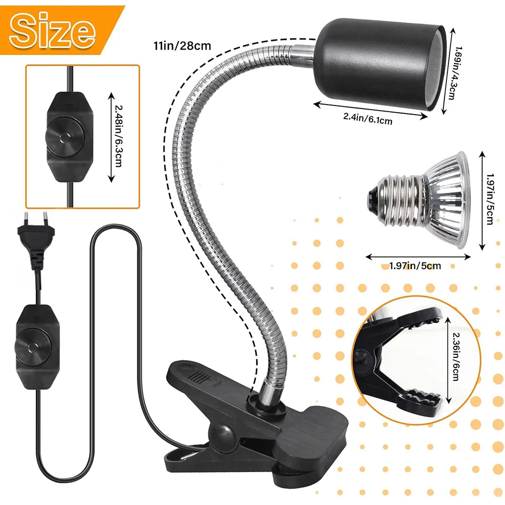 Lampe Chauffante UVA/UVB pour Reptiles – 50W, Spot Rotatif Dimmable