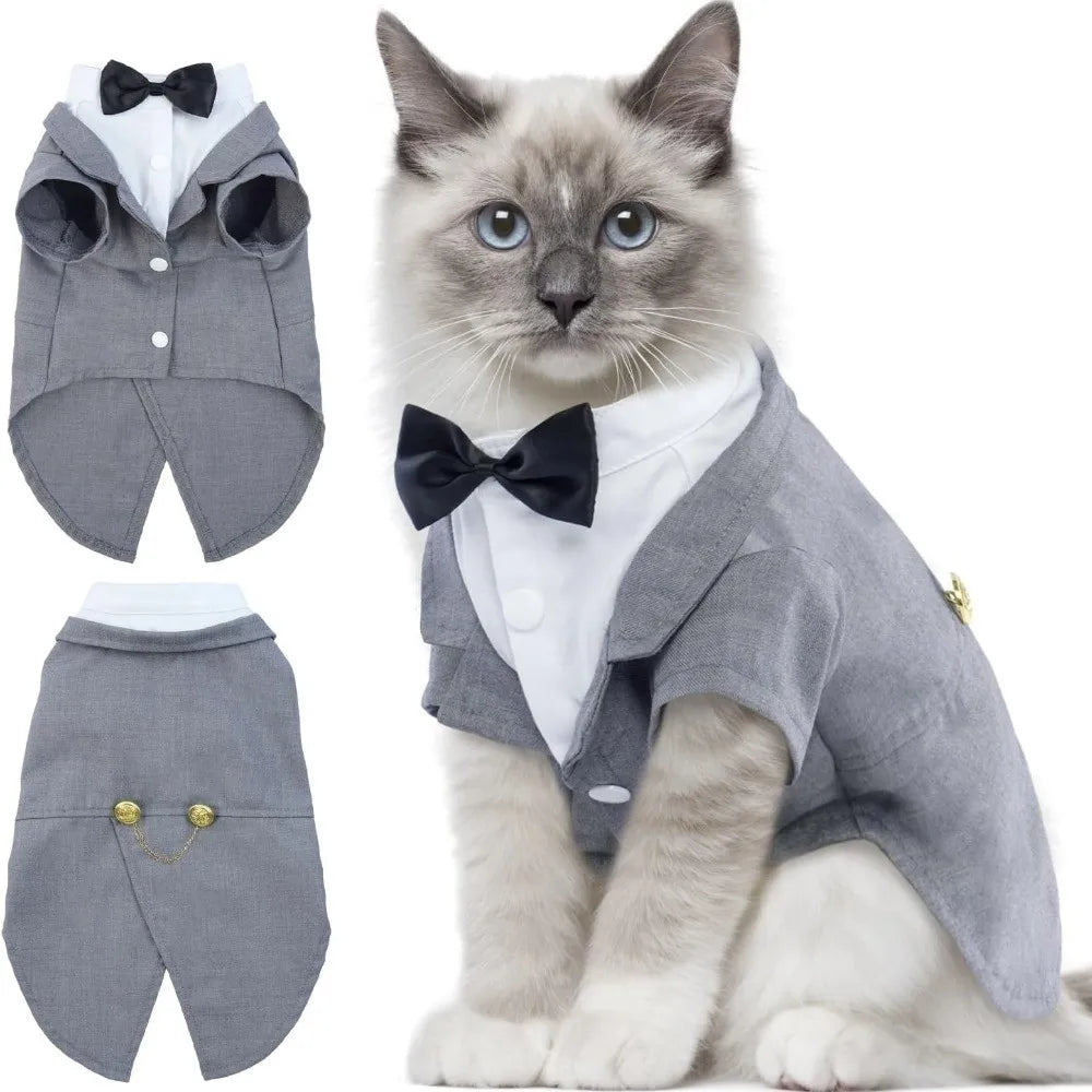 Kattenshirt/vest - Kattenkleding - Verjaardagsoutfit - Formele outfit - Kattenshirt - Kleding voor huisdieren - Kattenvest voor bruiloft of verjaardag