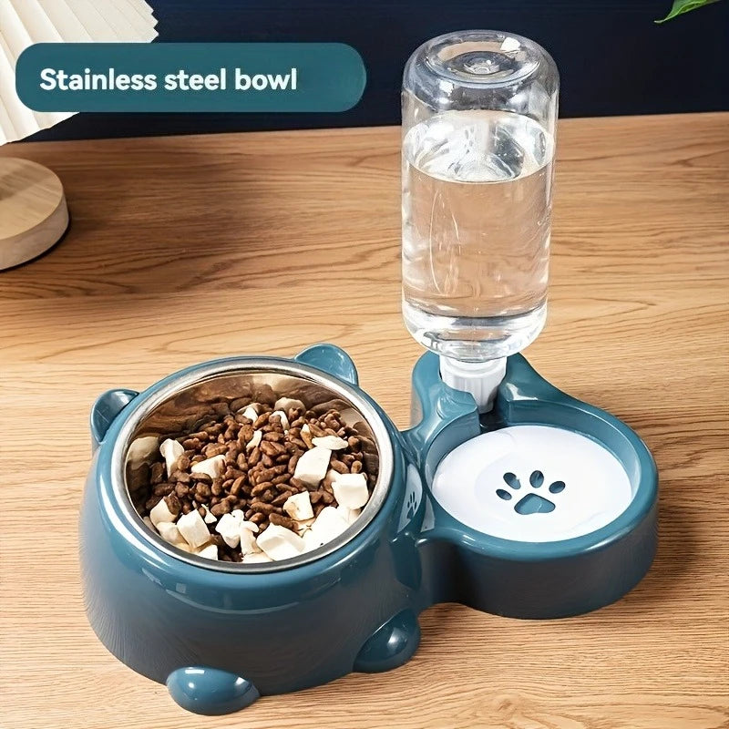 Voer- en waterautomaat voor huisdieren, geïntegreerd voersysteem voor katten en honden, geen batterijen of netvoeding, schuine mond