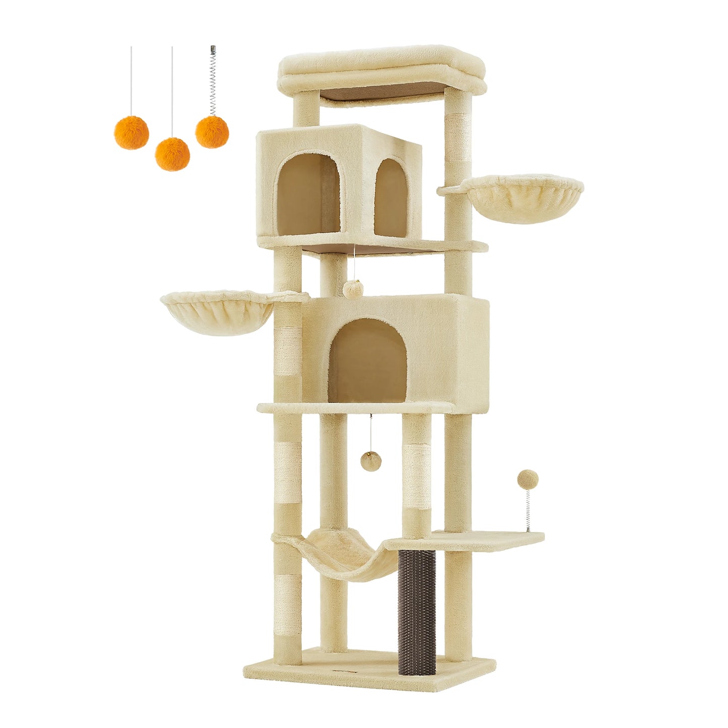 Arbre à chat FEANDREA 175 cm – 2 niches, 2 paniers & 5 griffoirs sisal