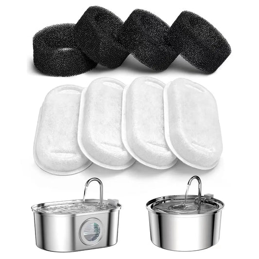 Filtres de Remplacement pour Fontaine à Eau Chat en Inox 3,2 L — Charbon & Mousse