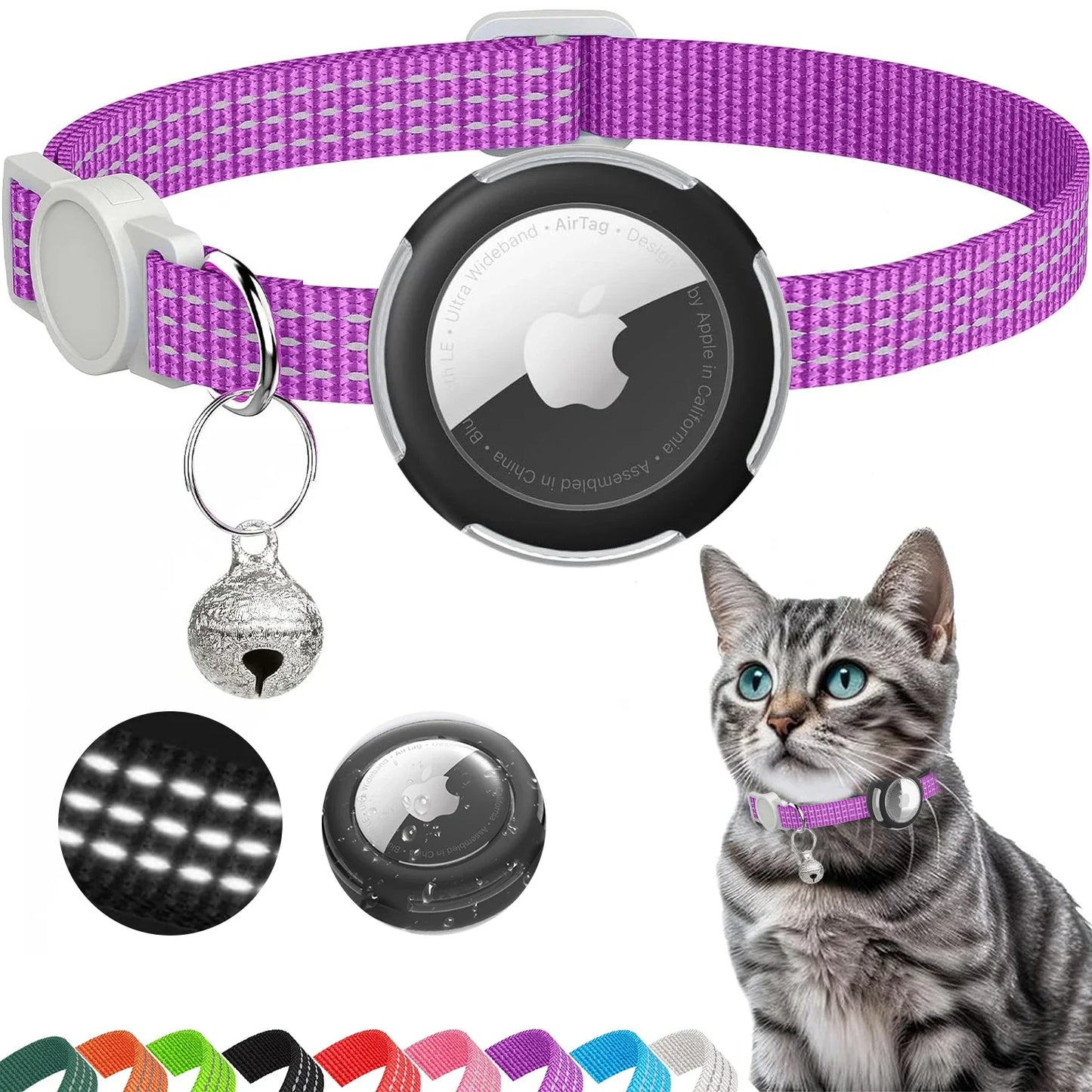 Collier pour Chat Compatible AirTag – Réfléchissant, Sécurité Breakaway & Cloche