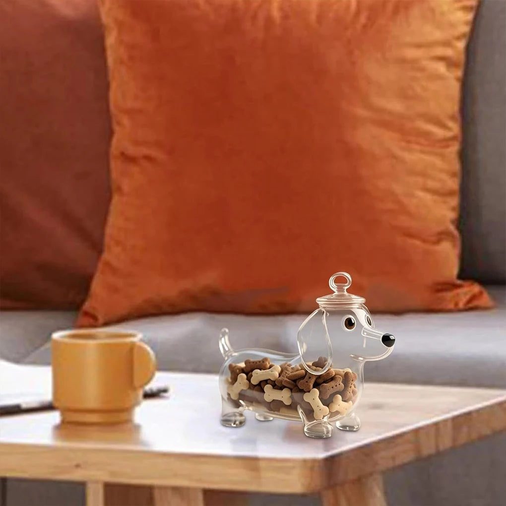 Pot à friandises en verre – Design teckel mignon avec couvercle hermétique