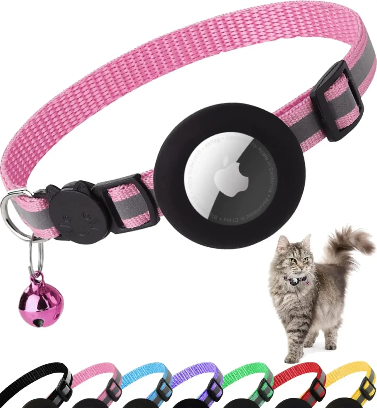Collier Réfléchissant pour Chat — Compatible AirTag, Sécurité & Clochette