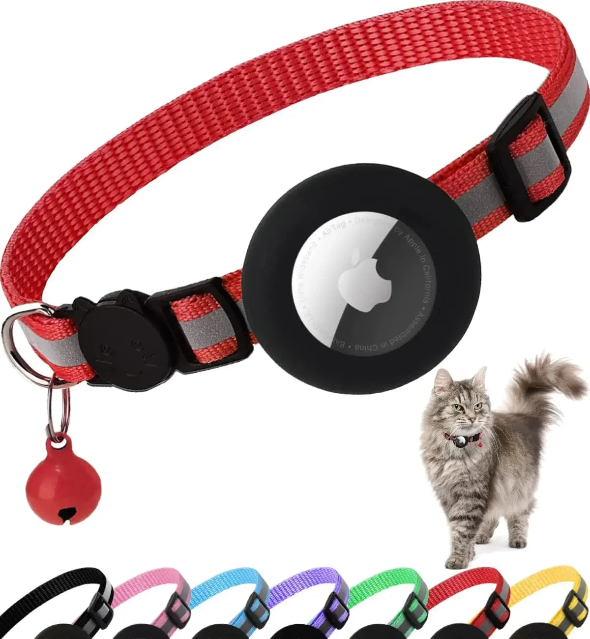 Collier Réfléchissant pour Chat — Compatible AirTag, Sécurité & Clochette