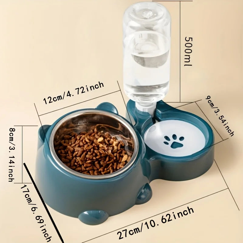 Voer- en waterautomaat voor huisdieren, geïntegreerd voersysteem voor katten en honden, geen batterijen of netvoeding, schuine mond