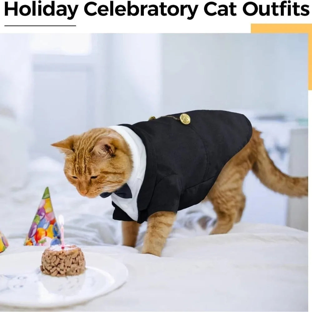 Kattenshirt/vest - Kattenkleding - Verjaardagsoutfit - Formele outfit - Kattenshirt - Kleding voor huisdieren - Kattenvest voor bruiloft of verjaardag