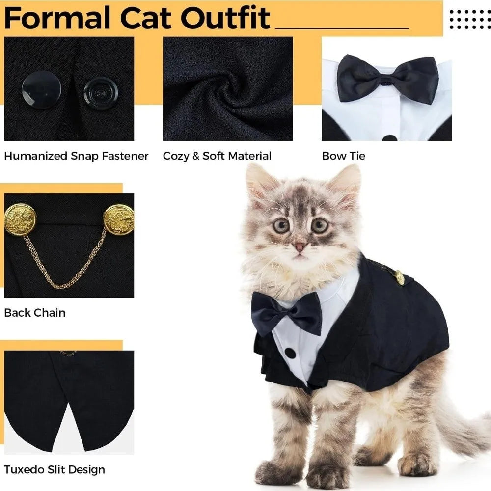 Kattenshirt/vest - Kattenkleding - Verjaardagsoutfit - Formele outfit - Kattenshirt - Kleding voor huisdieren - Kattenvest voor bruiloft of verjaardag