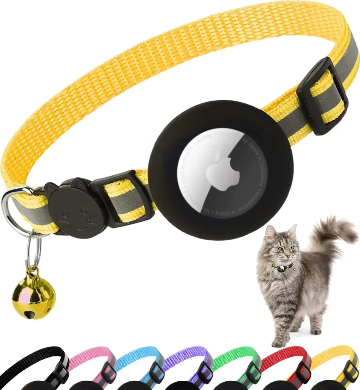 Collier Réfléchissant pour Chat — Compatible AirTag, Sécurité & Clochette