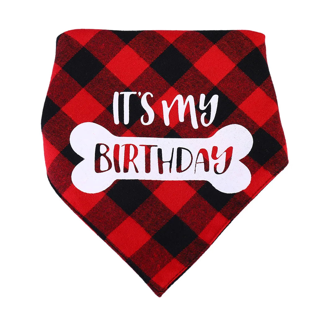 Bandana Anniversaire pour Chien — Écharpe Triangulaire À Carreaux