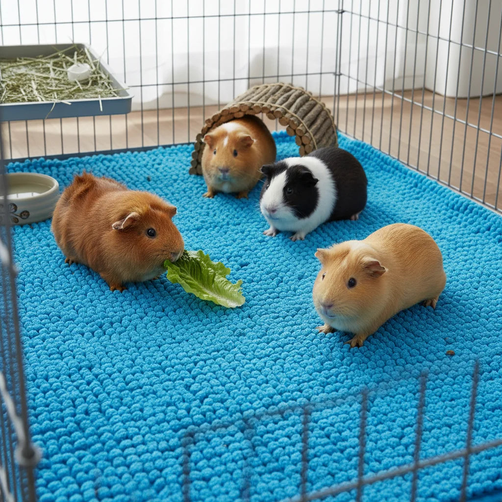 Tapis de cage en chenille polaire antidérapant et lavable pour cochon d'Inde, lapin, hamster et petits animaux