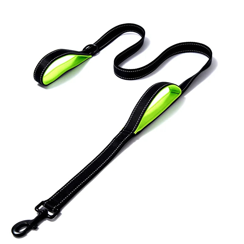 Laisse chien double poignée réfléchissante – Nylon robuste, L 150 cm & XL 180 cm