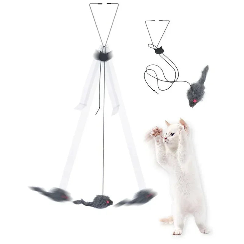 Jouet interactif pour chat – Souris suspendue à porte, bâton rétractable 1,8 m