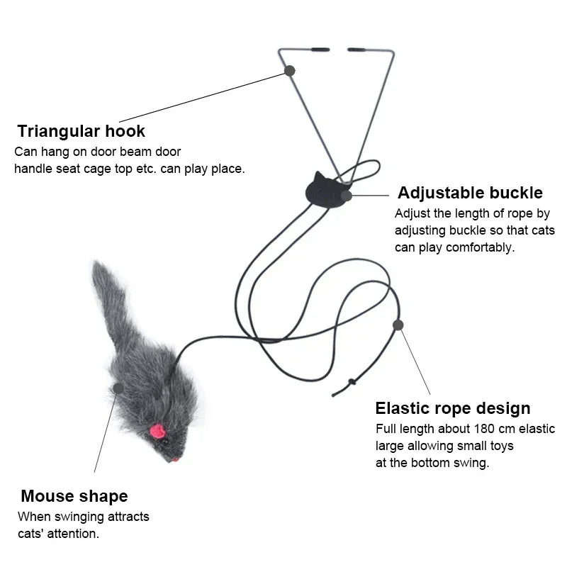 Jouet interactif pour chat – Souris suspendue à porte, bâton rétractable 1,8 m