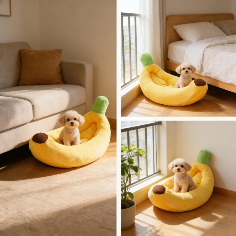 Coussin nid banane en peluche pour chien et chat