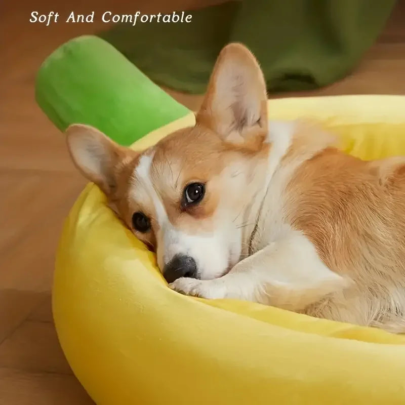 Lit nid en forme de banane pour chien et chat — Velours lavable