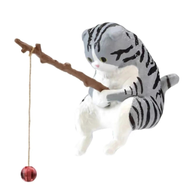 Figurine chat pêcheur en résine — Déco aquarium & jardin miniature