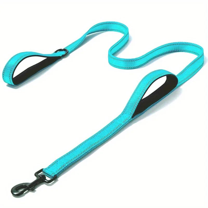 Laisse chien double poignée réfléchissante – Nylon robuste, L 150 cm & XL 180 cm