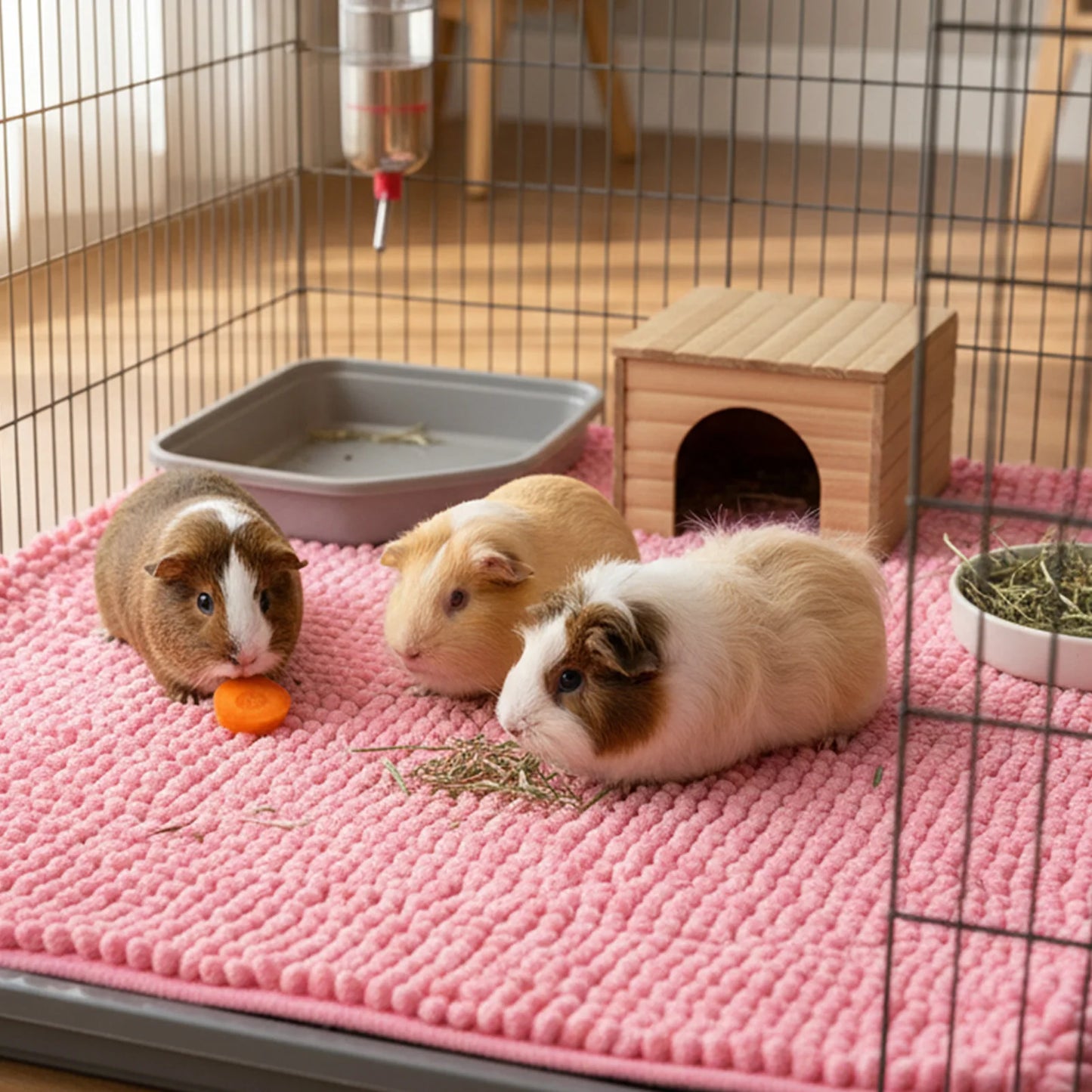 Tapis de cage en chenille polaire antidérapant et lavable pour cochon d'Inde, lapin, hamster et petits animaux