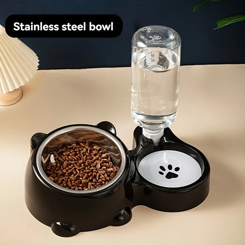 Voer- en waterautomaat voor huisdieren, geïntegreerd voersysteem voor katten en honden, geen batterijen of netvoeding, schuine mond