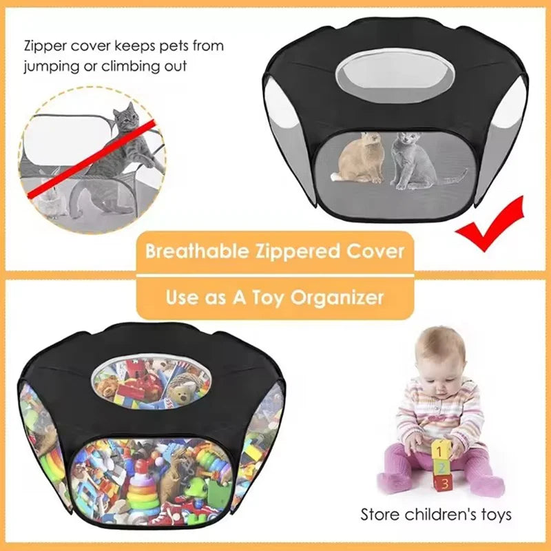 Parc Portable Pliable pour Animaux – Transparent, Imperméable, Intérieur & Extérieur