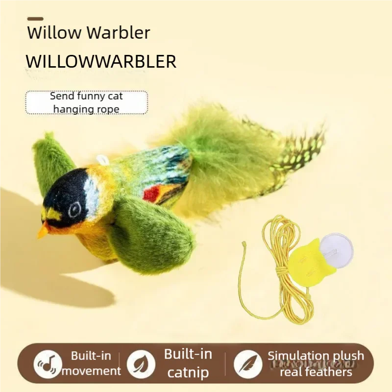 Jouet interactif pour chat, oiseau électrique simulé avec son d'oiseau qui chante et ailes qui battent, jouet en peluche à mâcher pour chatons et chats, jouet pour animaux de compagnie