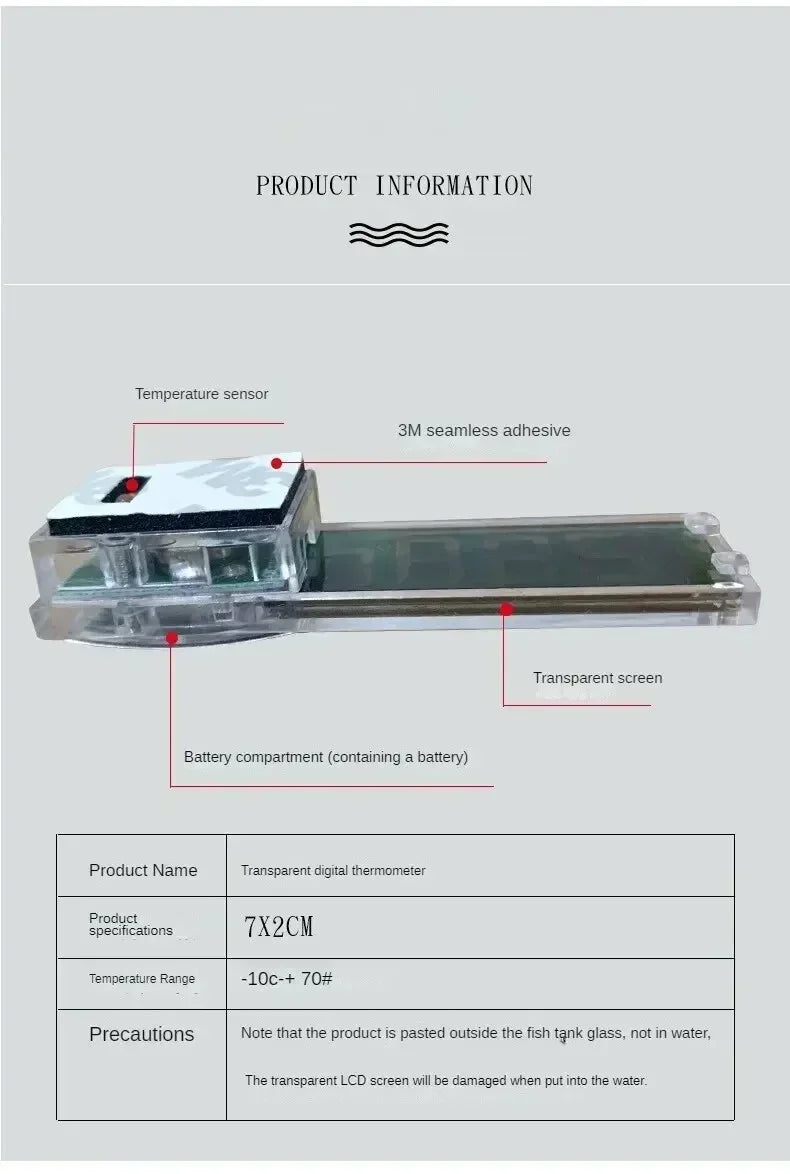 Thermomètre Digital Adhésif pour Aquarium – Affichage LCD Transparent, ±0,1°C, Or / Argent