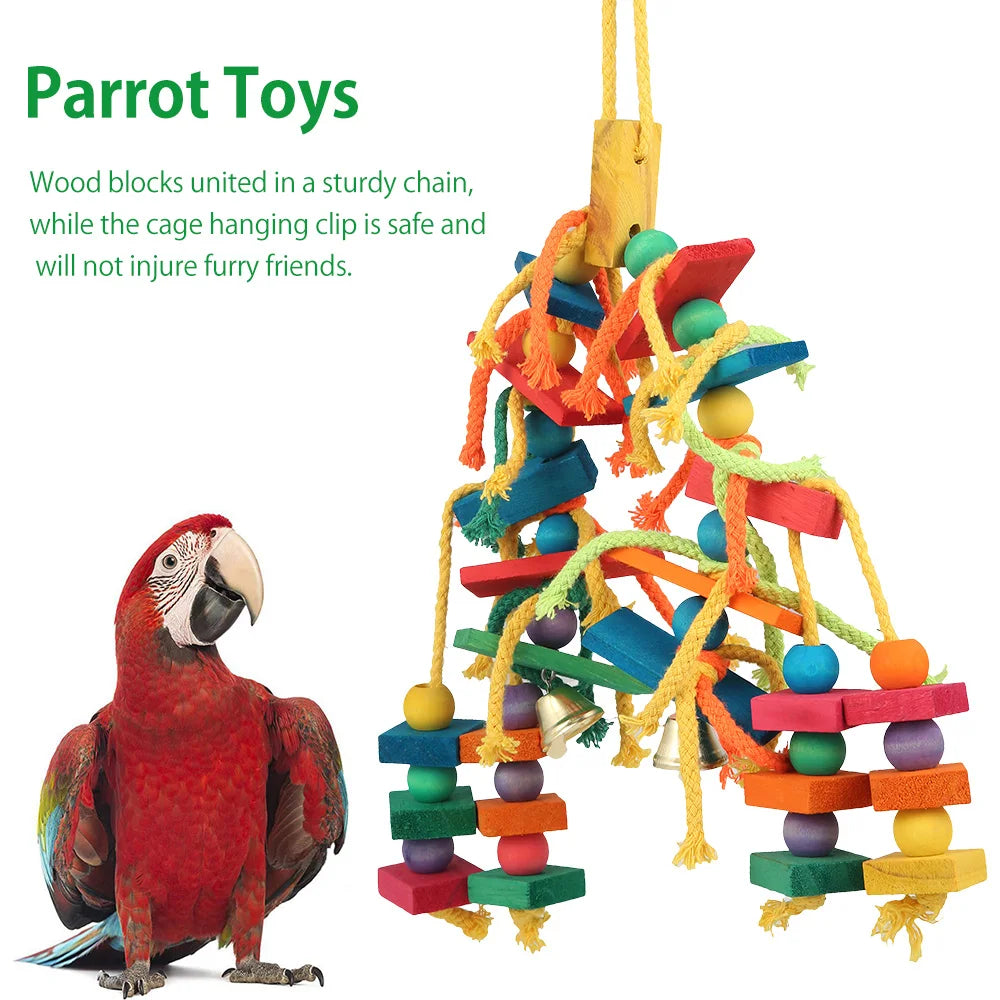 Jouet À Mâcher en Bois pour Perroquet – Blocs Colorés À Déchirer