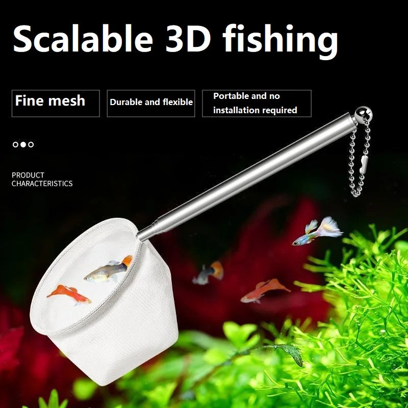 Épuisette à Manche Extensible pour Aquarium – Carrée ou Ronde, S / L, Poissons & Crevettes