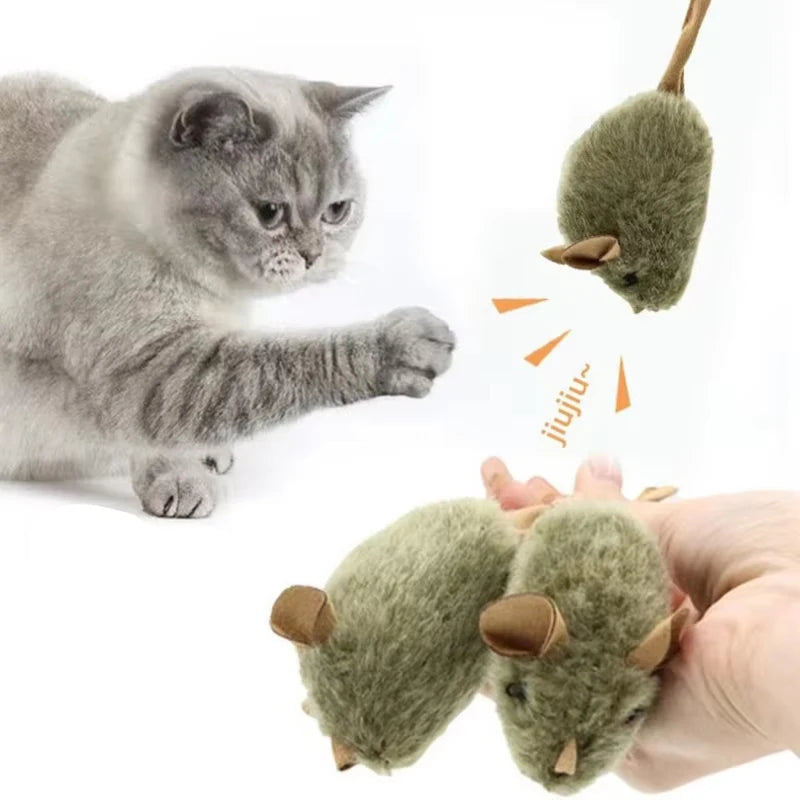 Kattenspeeltje, realistische piepende muis, geluid geactiveerd door sensor, kleine pluchen muis, leuk en stimulerend speeltje voor de kat.