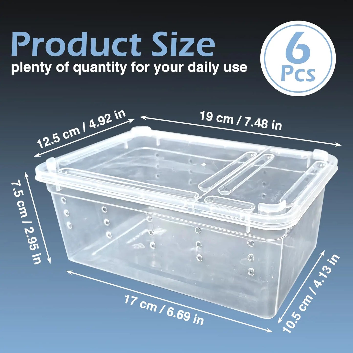 Terrarium en plastique pour Reptile, récipient de transport pour lézards, geckos, serpents, araignées, scorpions, coléoptères, mille-pattes, 6 pièces